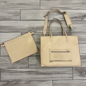Beis The Work Tote Women's Handbag Beige Faux Leather Minimalist Classic Large